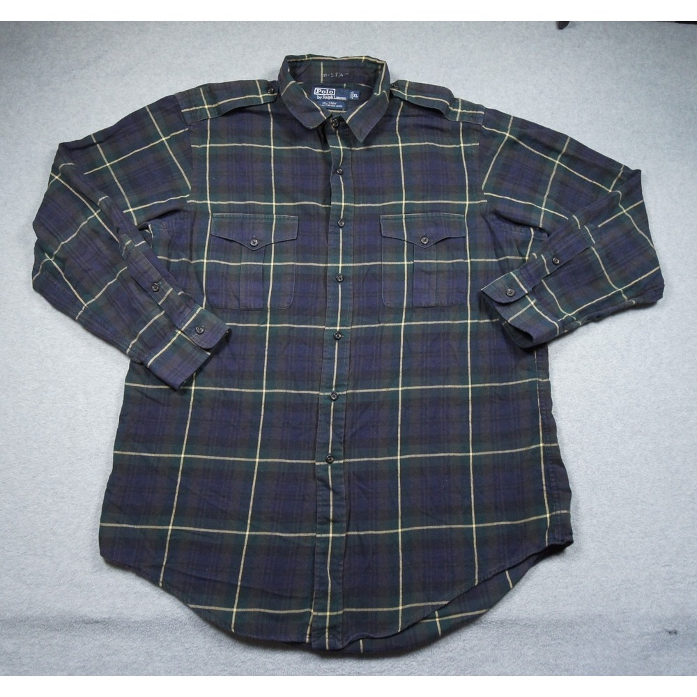 Vintage Polo Ralph Lauren Shirt Mens‎ XLarge Button Up Military Plaid Wool Adult
